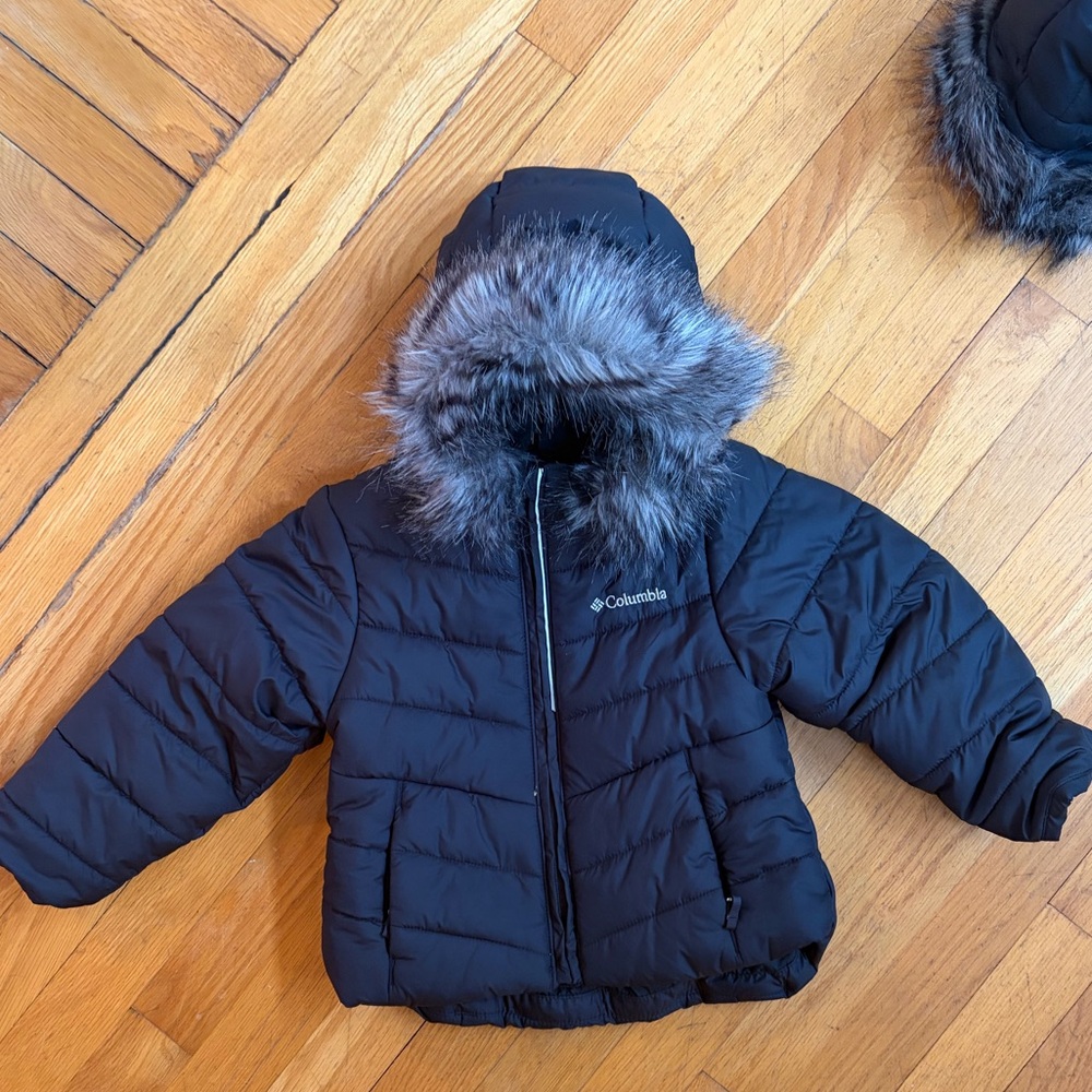 Columbia Charcoal Puffer Jacket with Faux Fur Trim